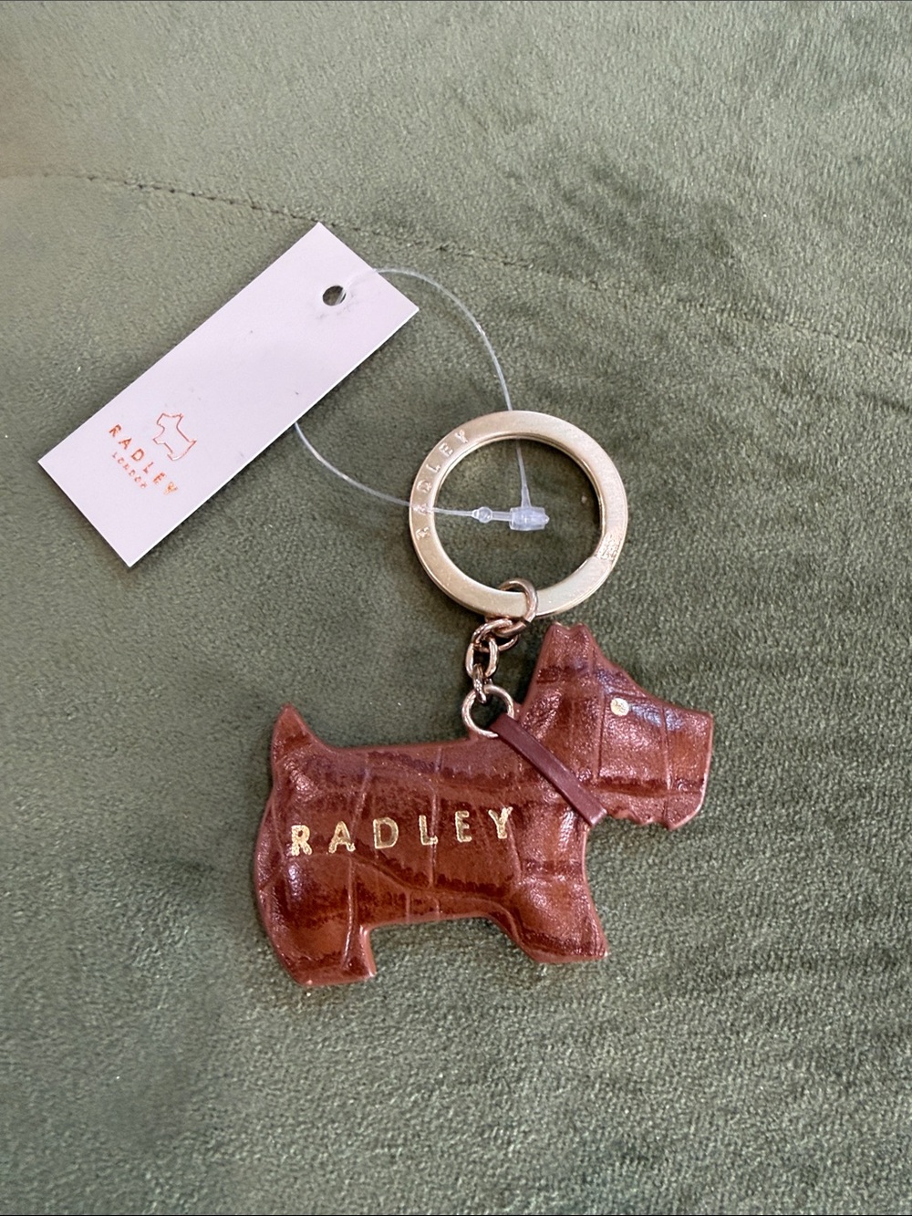Radley London Brown Leather Scottie Dog Keyring Keychain New!
